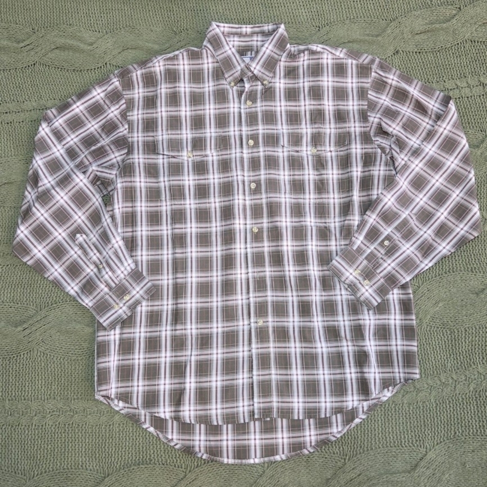 Men's Plaid Button-Down Shirt in Brown and White